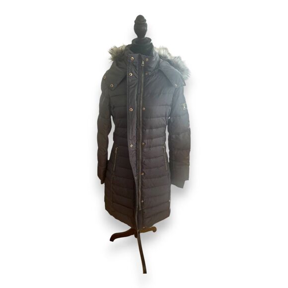 Sam Edelman Women's Down Puffer Coat Hooded Faux Fur Gray Small NWOT - Picture 2 of 7